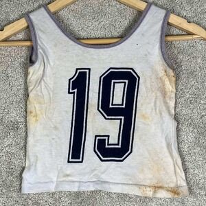 Vintage Allison Tank Top Kids Small White 19 Graphic Sleeveless Cotton Distress